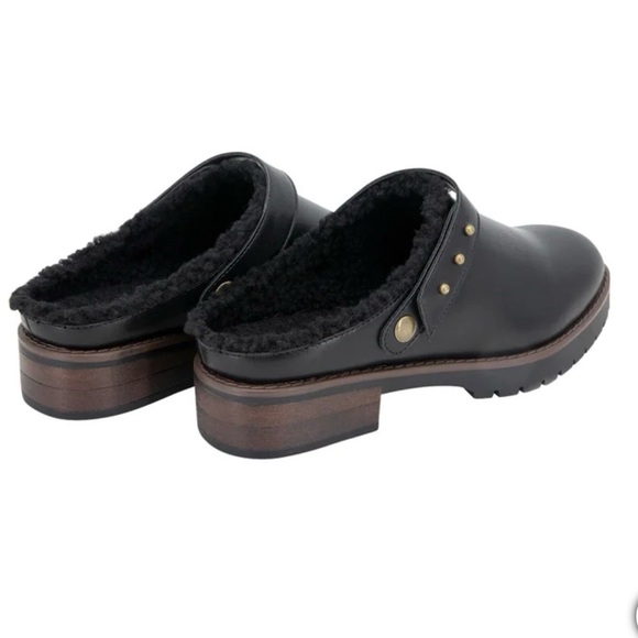 Kensie Black Leather Mules with Shearling Lining size 7.5 - Picture 3 of 5